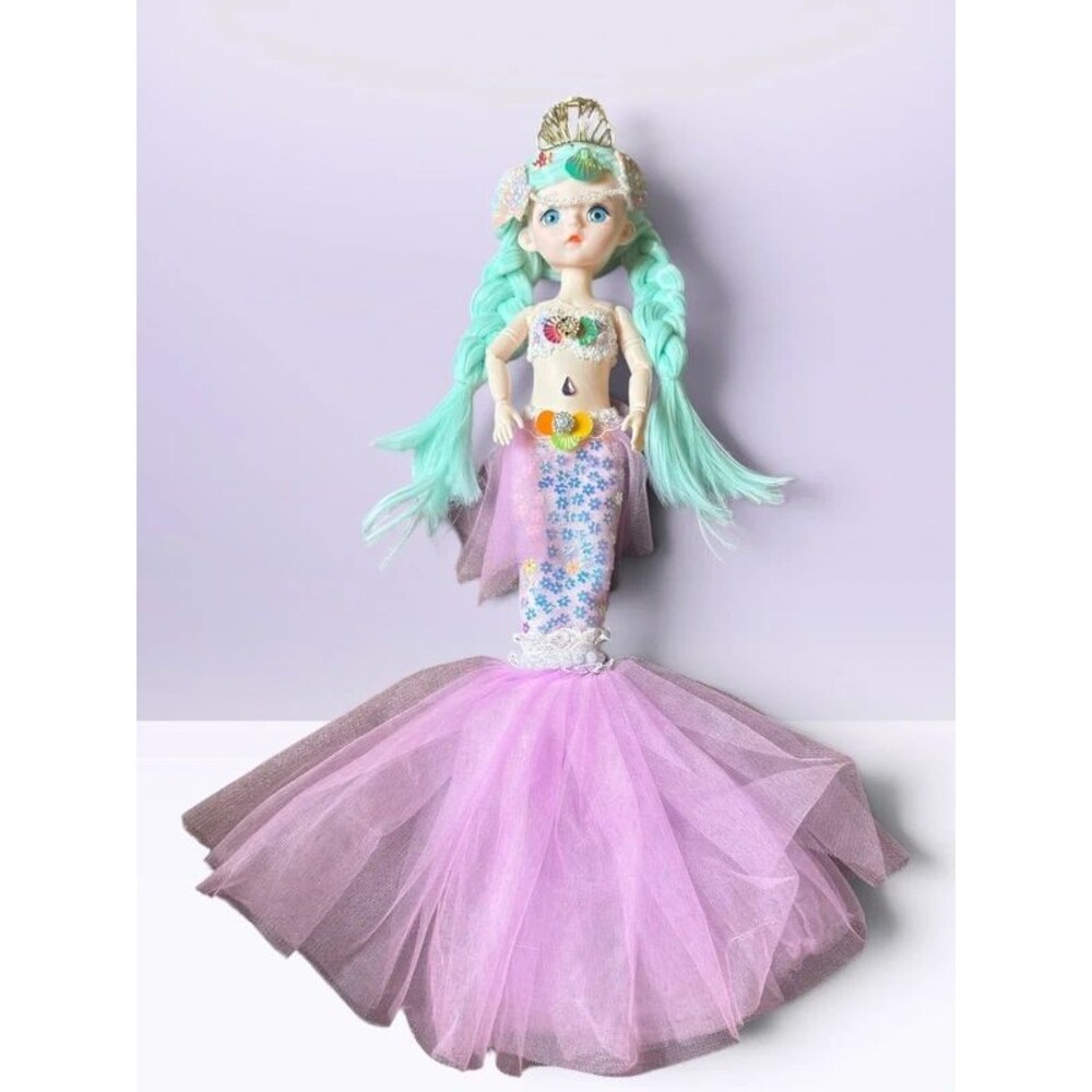 Articulated Mermaid Doll Purple Tulle Tail Aqua Hair Fantasy Fashion Toy Gift